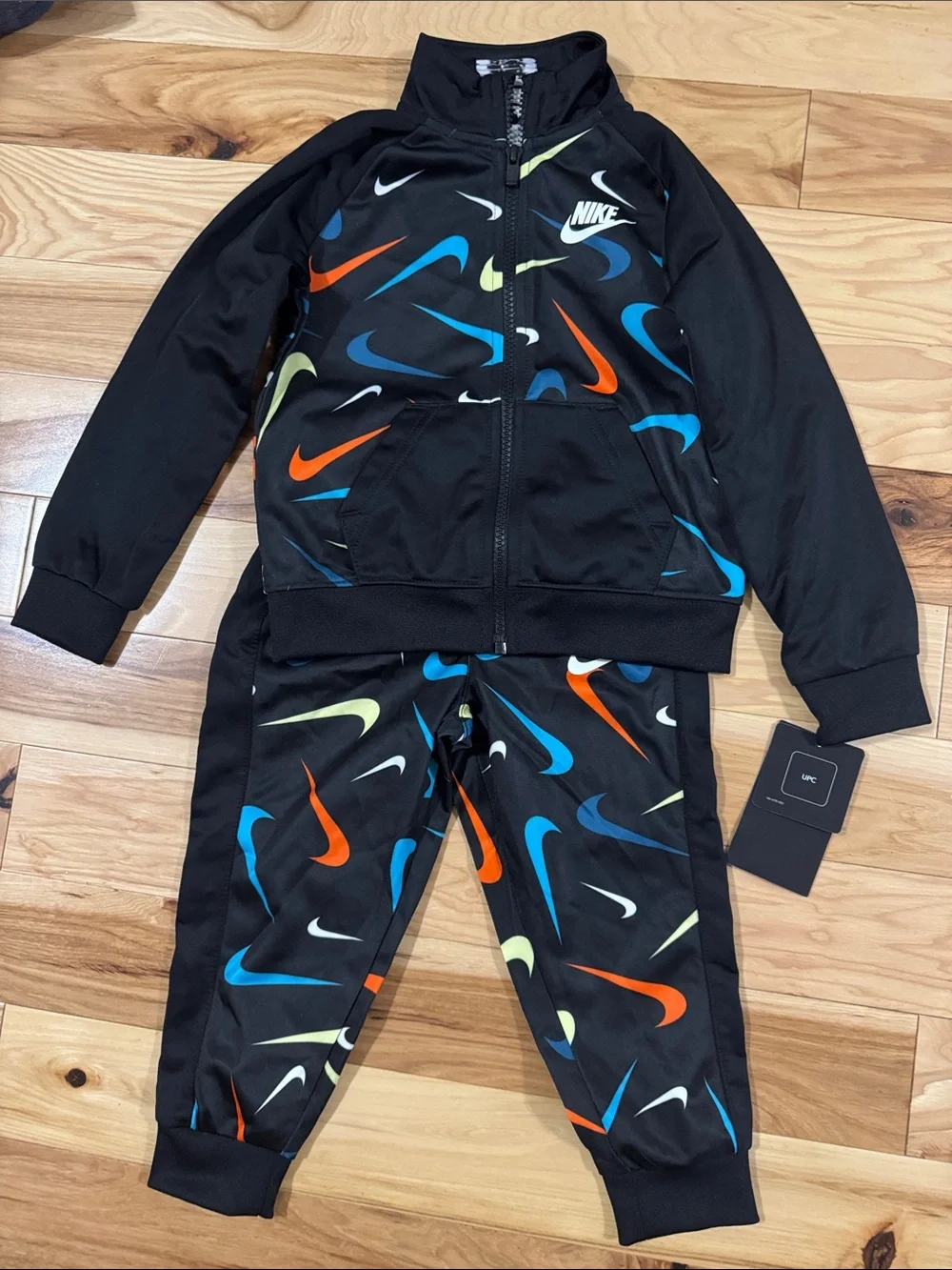 Nike Black Tracksuit with Multicolor Swoosh Print